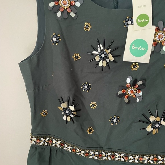 Boden Dark Green Embellished Sheath Midi Dress - Picture 4 of 7